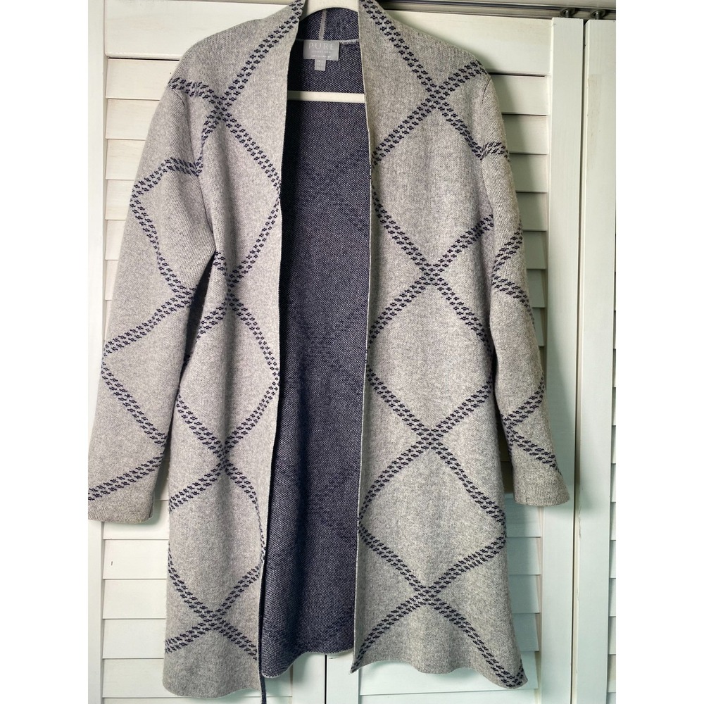 NEW Pure Collection Gray/Blue 100% Cashmere Long Open Cardigan Duster Luxe | Lrg